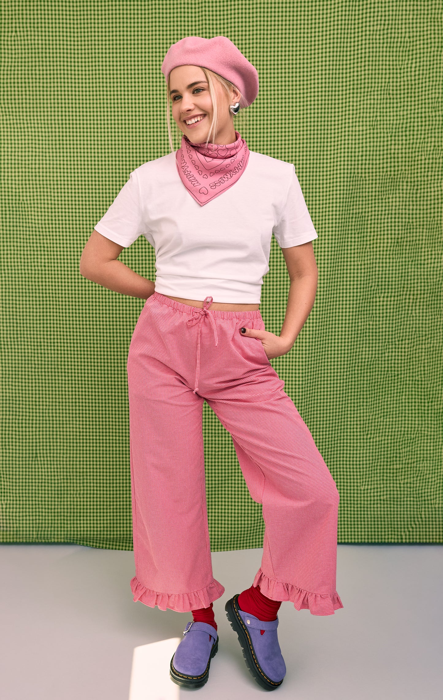 Vichy Frilled Trousers - Wild Berry