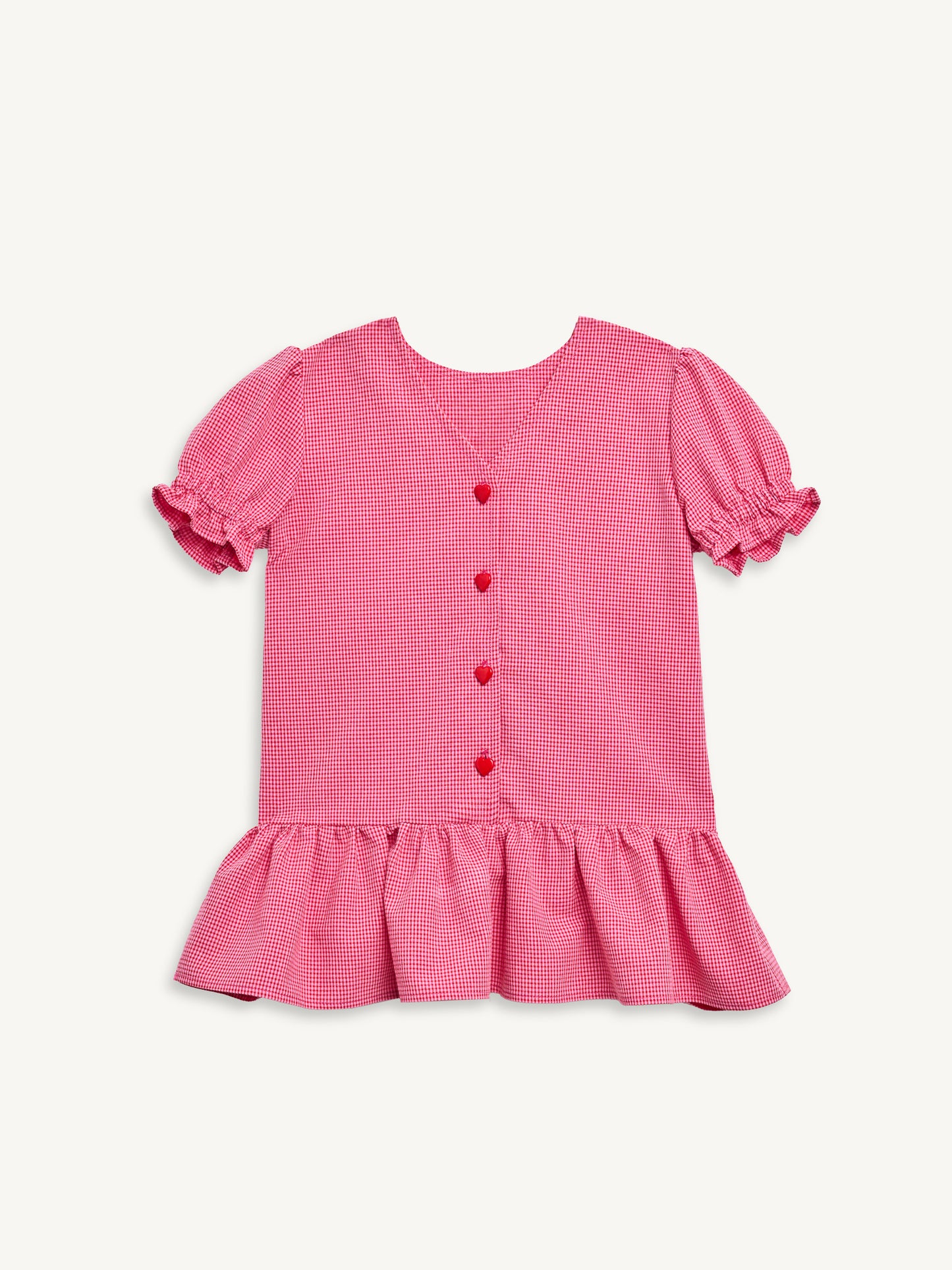 Vichy Frilled Kids Dress - Wild Berry