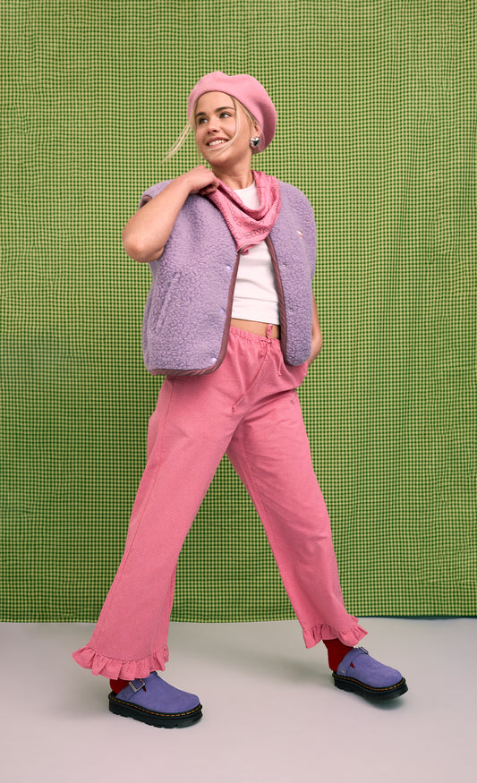 Vichy Frilled Trousers - Wild Berry